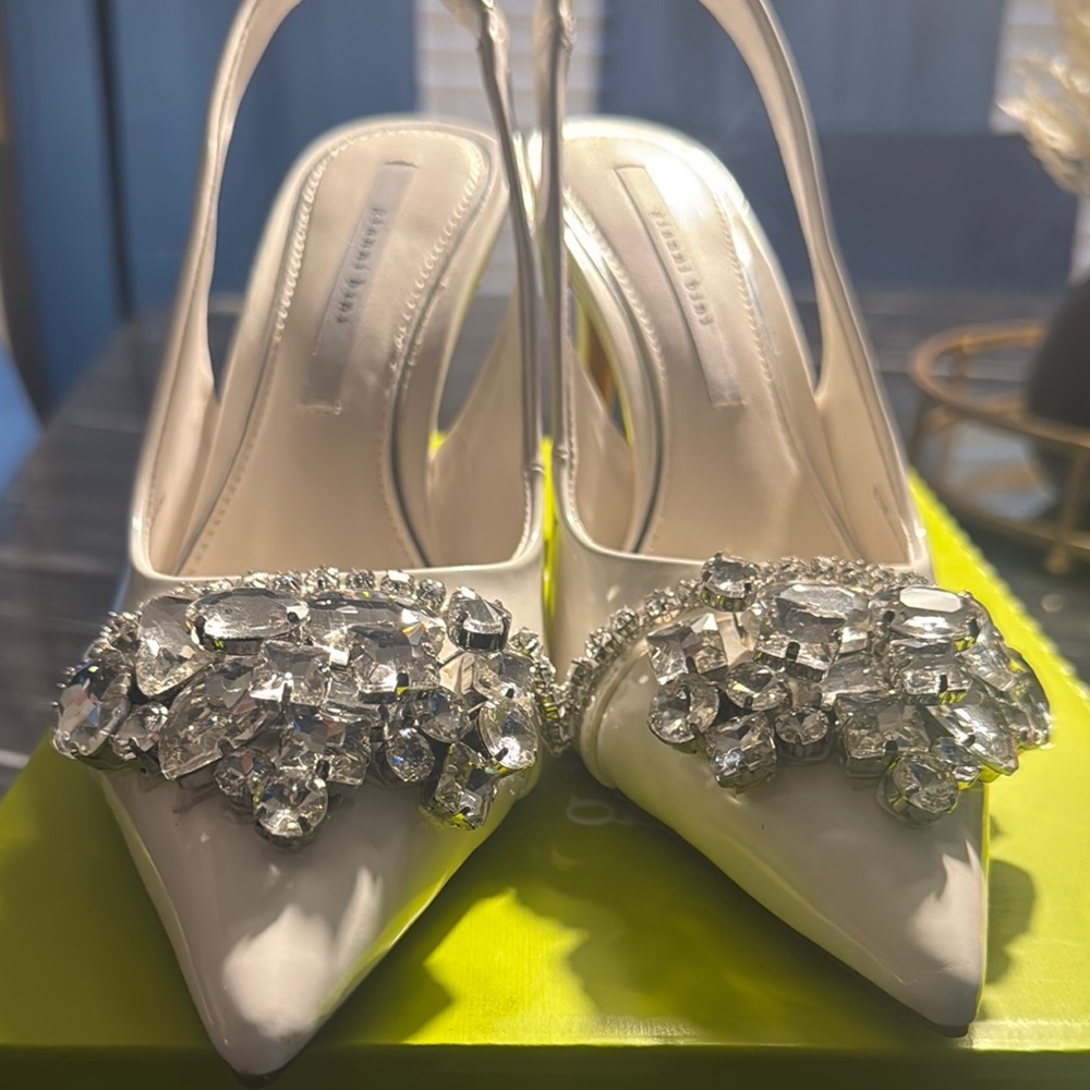 Gianni Bini White Heels with Crystal Embellishments